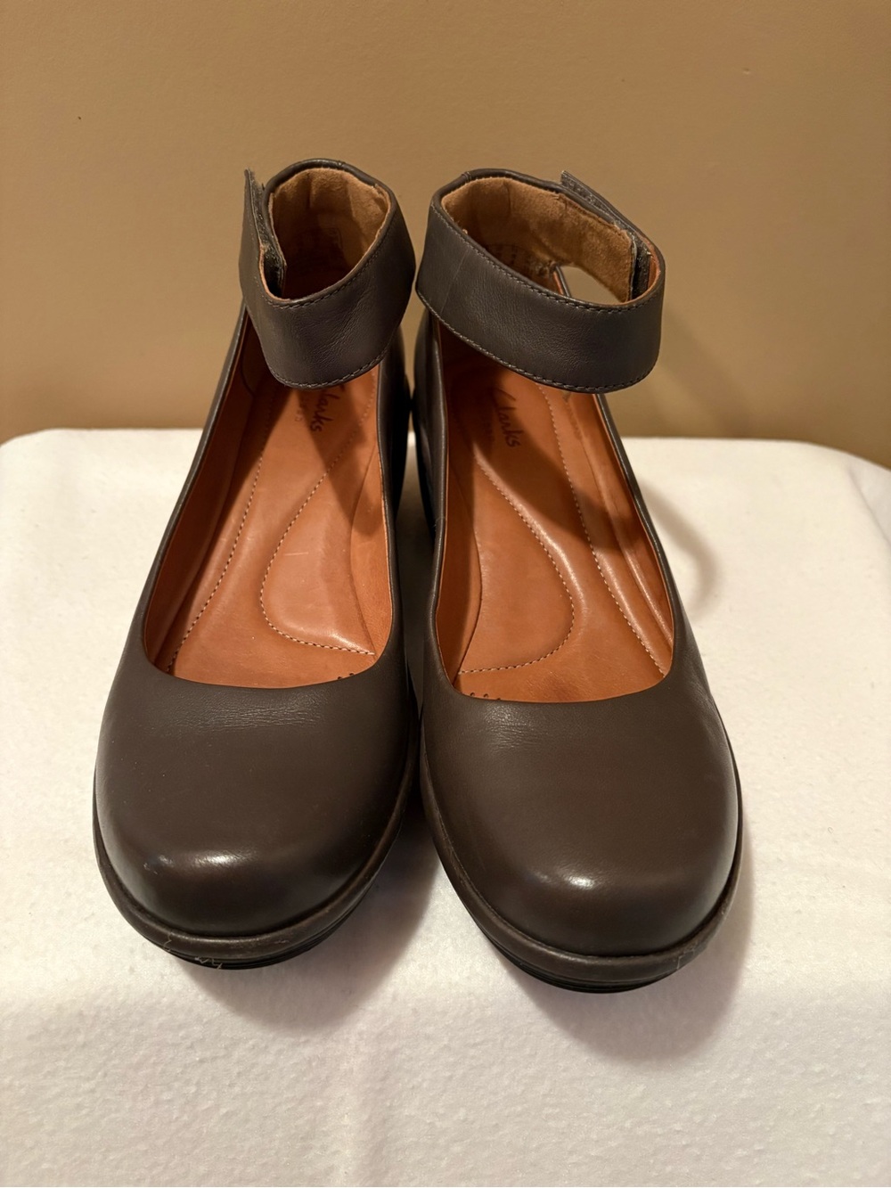 Clarks (artisan) Brown Ankle-Strap Round-Toe wedge Heels